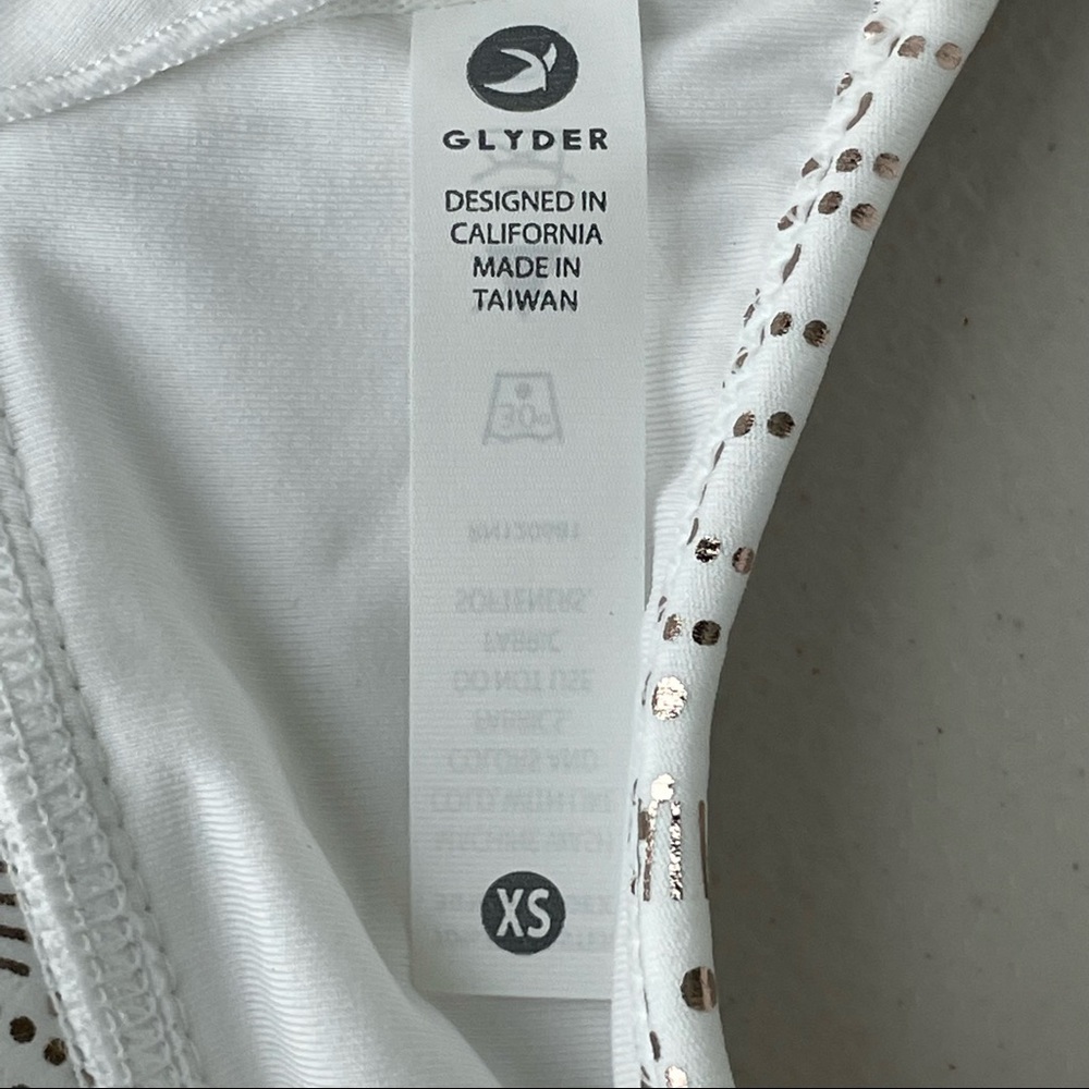 GLYDER NWT LOTUS SPORTS BRA WHITE GOLD FOIL EXTRA SMALL - Picture 7 of 8